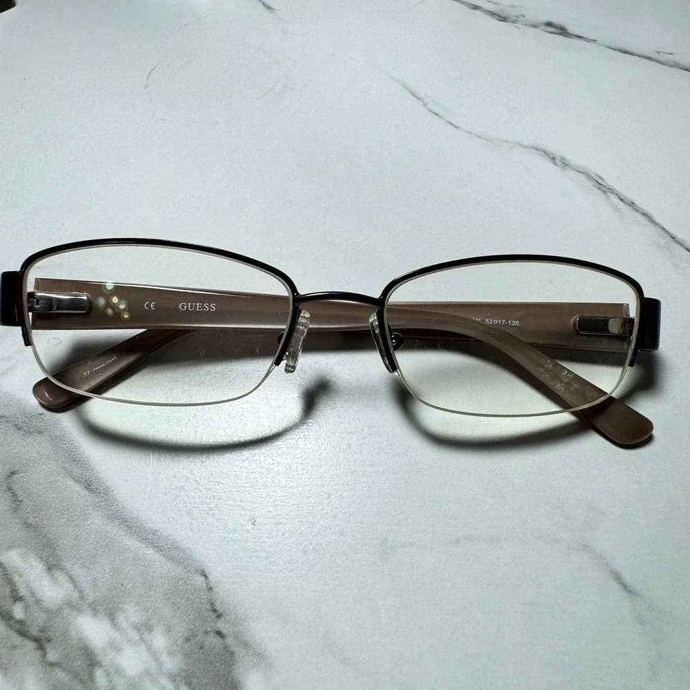 Guess GU 2378 BRN Brown Semi Rimless Rectangular Eyeglass Frames 52-17-135
